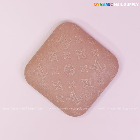 Neutral skin color LV engrave elbow pad pillow for nail tech with soft PU leather, supportive for long hours use.