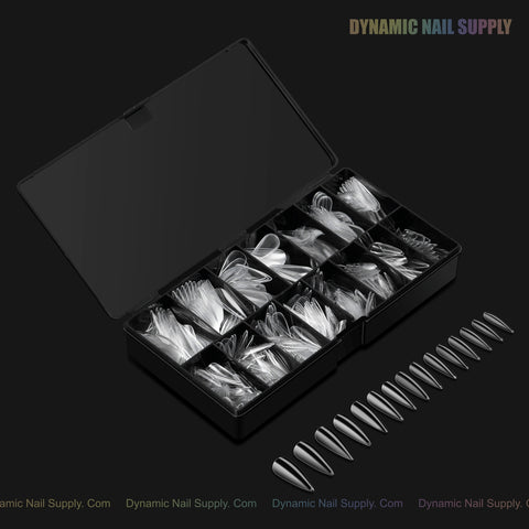 Sculpted Stiletto (Long) Full Cover Soft-Gel Nail Tips (Black Box)