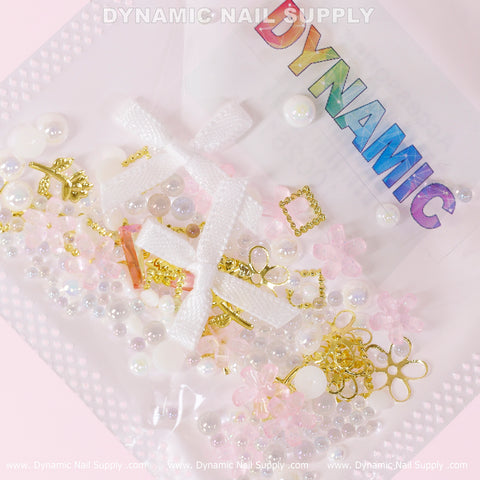 Luxury Golden roses, White Pearls and Flowers Set (White Theme) For Nail Art Design