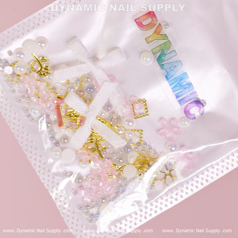 Luxury Golden roses, White Pearls and Flowers Set (White Theme) For Nail Art Design