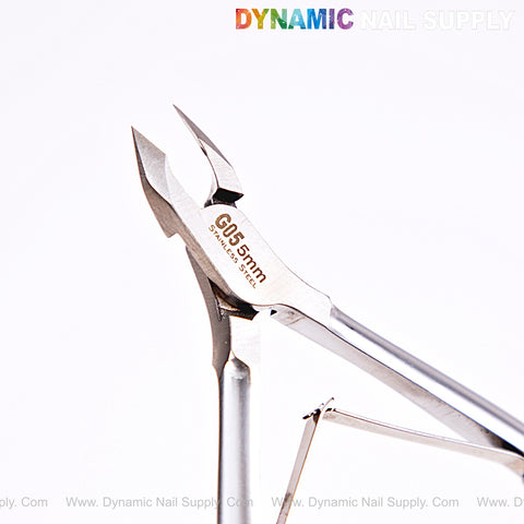 Close-up of NT1220 - G05 5mm professional stainless steel cuticle nippers on a white background.