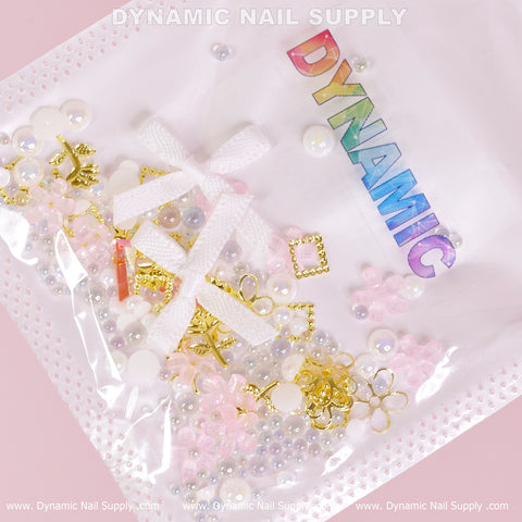 Luxury Golden roses, White Pearls and Flowers Set (White Theme) For Nail Art Design