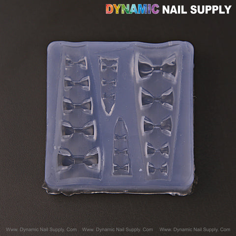 MIxed Size Classic Bows 3D Nail Art Silicone Mold for DIY embossed bow charms, DYNAMIC NAIL SUPPLY logo on top.