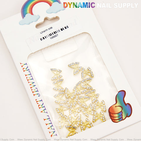 20pcs Silver Rhinestone Yellow Gold Butterflies Shape Charms for Nails Gems, Nail Art Decorations