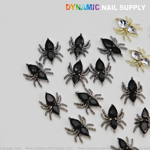 18 pcs Black and Gold Silver Rhinestone Spider Nail Charm - Nail Art Design Halloween Seasonal Charm