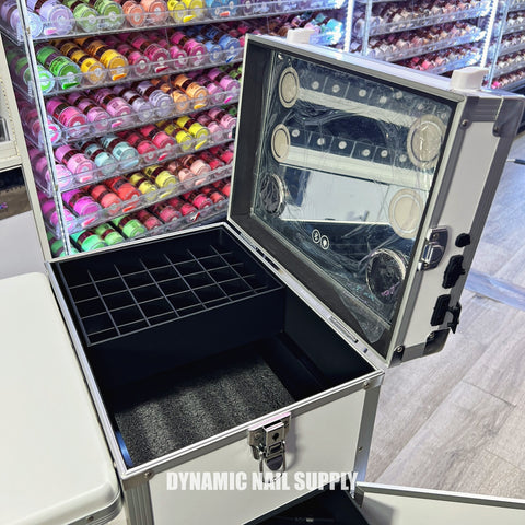 (White) Portable & Foldable Rolling Manicure Nail Table - Travel Makeup Desk & Train Case