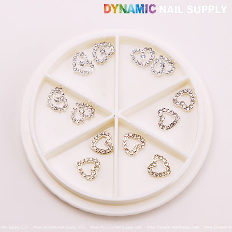 12 pcs Silver Rhinestone Small Tiny Heart Charm for Nails Design