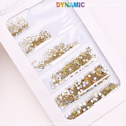 [Yellow Gold Silver-back] Rhinestone set Flat 6 Round Shapes and Mixed-Sizes