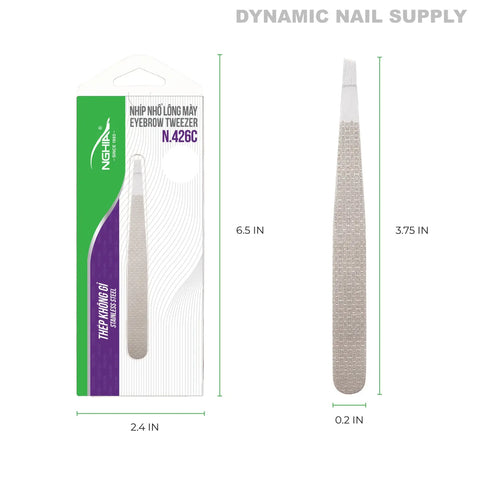 N426C Professional Beauty Tweezer: Slanted tip, stainless steel, 3.75, box size 6.5x2.4.