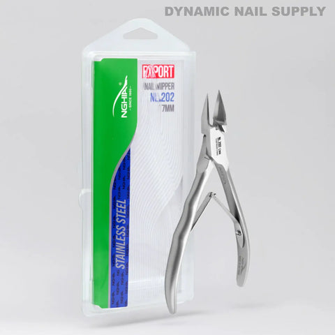 The NL.202 17MM Professional Nail Nipper stands upright by its green-accented box, made of medical grade stainless steel.