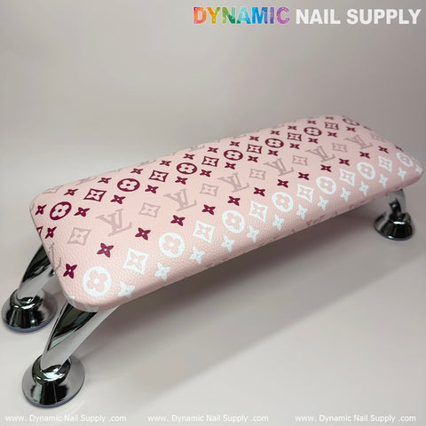 (Pink White LV Pattern) Leather Cushion  Armrest with Pillow for Manicure Pedicure (Reposabrazos Para Manicura)