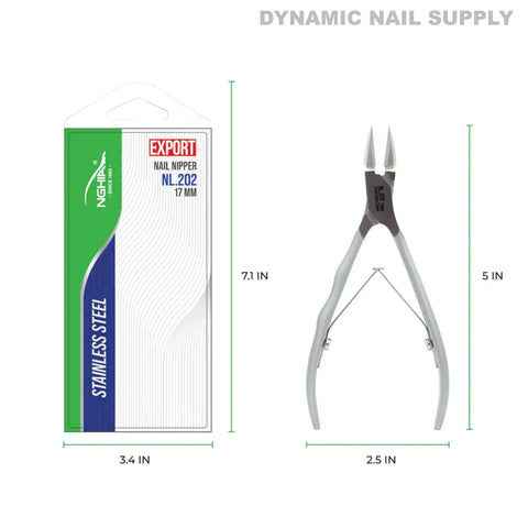 NL.202 17MM Professional Nail Nipper, medical grade stainless steel, shown for ingrown nails beside labeled packaging.