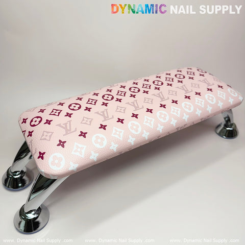 (Pink White LV Pattern) Leather Cushion  Armrest with Pillow for Manicure Pedicure (Reposabrazos Para Manicura)