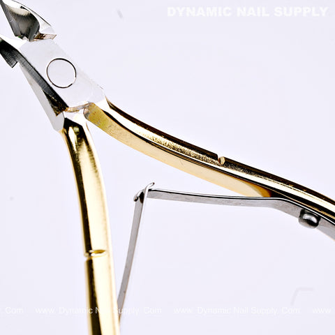 Close-up of D501 Ergonomic Carbon Steel Cuticle Nippers with a spring handle, on a white background.