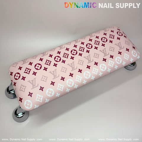 (Pink White LV Pattern) Leather Cushion  Armrest with Pillow for Manicure Pedicure (Reposabrazos Para Manicura)