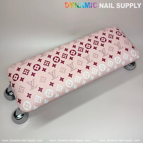 (Pink White LV Pattern) Leather Cushion  Armrest with Pillow for Manicure Pedicure (Reposabrazos Para Manicura)