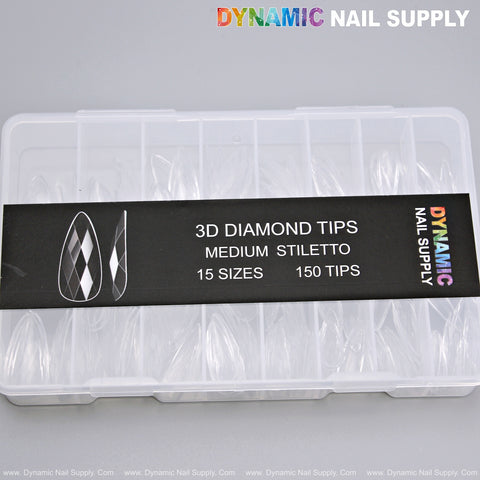 Medium Stiletto 3D Diamond Tips - 150pcs 15 sizes