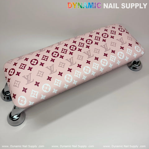 (Pink White LV Pattern) Leather Cushion  Armrest with Pillow for Manicure Pedicure (Reposabrazos Para Manicura)