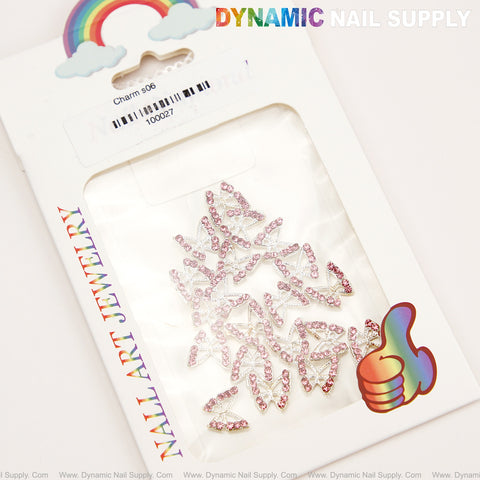20pcs Pink Rhinestone Silver Butterflies Shape Charms for Nails Gems, Nail Art Decorations