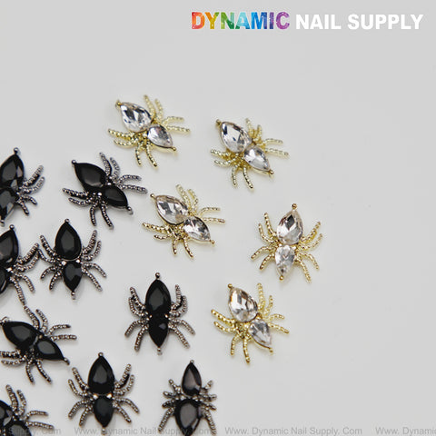 18 pcs Black and Gold Silver Rhinestone Spider Nail Charm - Nail Art Design Halloween Seasonal Charm