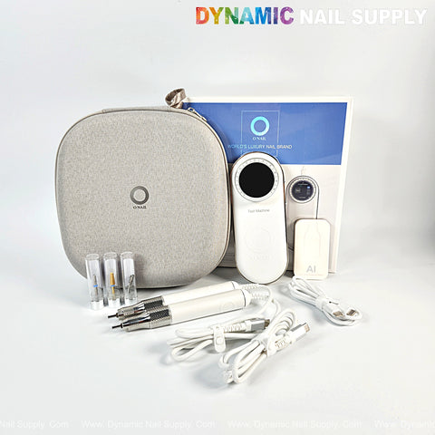 A gray ONAIL Precision Portable AI Nail Drill 50,000 RPM kit with tools and case, shown on a white background.
