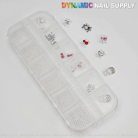 Spider Rhinestone Charms and With Full Silver Mixed Size Beads - Halloween DIY Nail Art Decoration Accessories