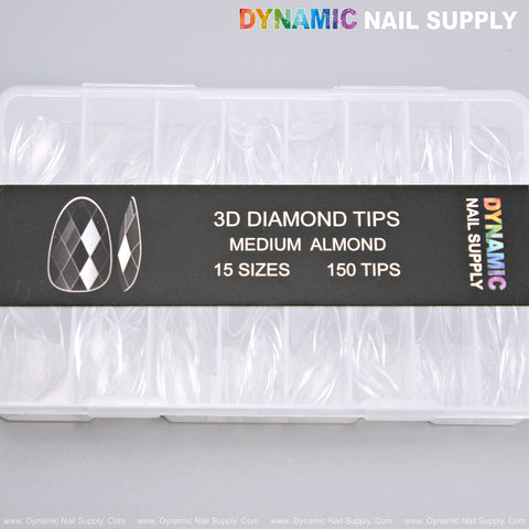 Medium Almond 3D Diamond Tips - 150pcs 15 sizes