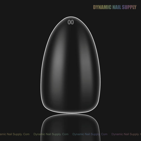 A Natural Almond (Medium) Full Cover Soft-Gel Tip, labeled 00, glossy, on a black background.