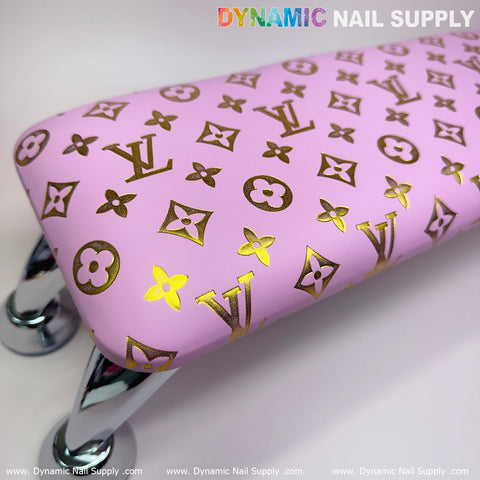 (Pink&Gold LV Pattern) Leather Armrest Cushion Pillow for Pedicure Manicure (Reposabrazos Para Manicura)