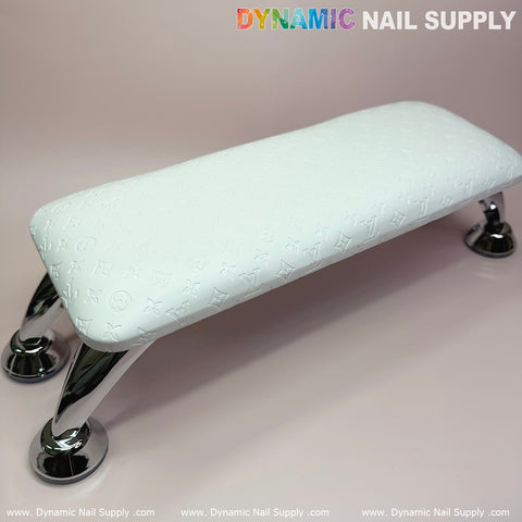 (White LV embossed) Nails Armrest with Leather Pillow Cushion for Manicure Pedicure (Reposabrazos Para Manicura)
