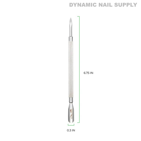 S-506 Professional Cuticle Pusher, dual-tip stainless steel, spoon & pointed tips, by Dynamic Nail Supply.