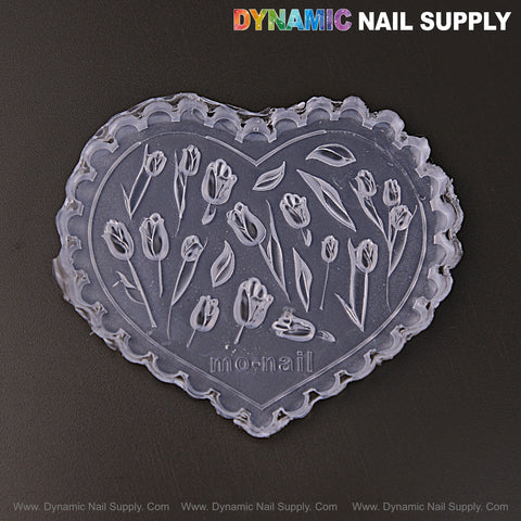MIxed Size Tulips 3D Nail Art Silicone Charm Mold with tulip designs and scalloped edges for custom embossed charms.