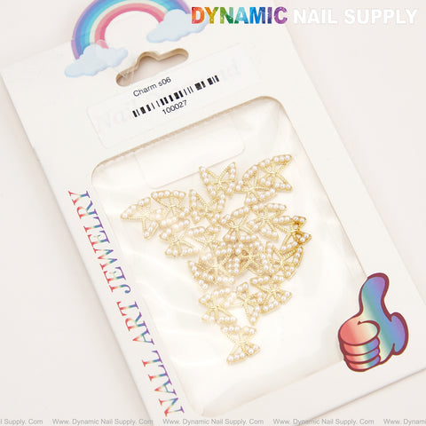 20pcs White Pearl Gold Butterflies Shape Charms for Nails Gems, Nail Art Decorations