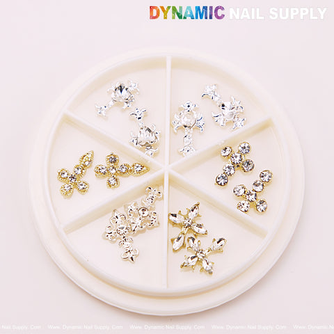12pcs Gold Mixed Silver Heart Rhinestone Cross Charm for Nails Art Design