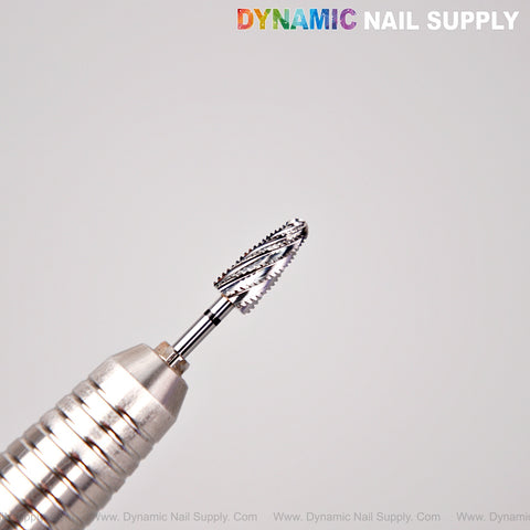 Close-up of the Extra Coarse XC Premium Cross Cut Typhoon Bit with textured tip, DYNAMIC NAIL SUPPLY text above.