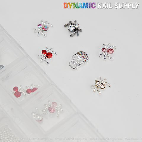 Spider Rhinestone Charms and With Full Silver Mixed Size Beads - Halloween DIY Nail Art Decoration Accessories
