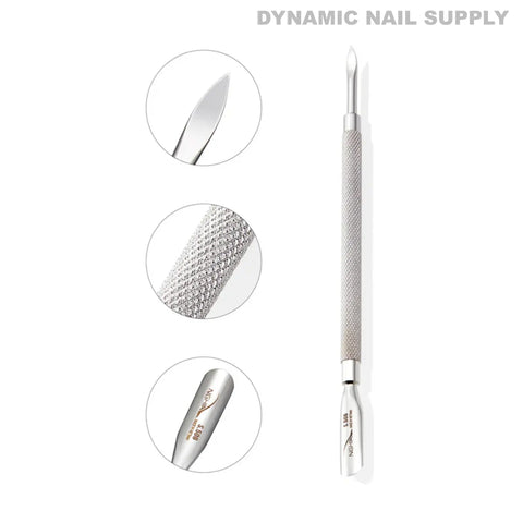 S-506 Professional Cuticle Pusher: dual-ended stainless steel tool with textured grip and Dynamic Nail Supply branding.