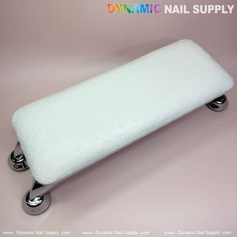 (White LV embossed) Nails Armrest with Leather Pillow Cushion for Manicure Pedicure (Reposabrazos Para Manicura)