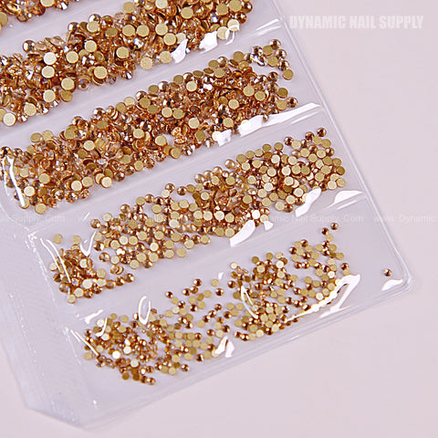 [Gold] Rhinestone set Flat Gold Back 6 Round Shapes and Mixed-Sizes