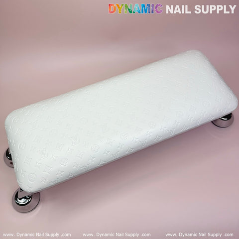 (White LV embossed) Nails Armrest with Leather Pillow Cushion for Manicure Pedicure (Reposabrazos Para Manicura)