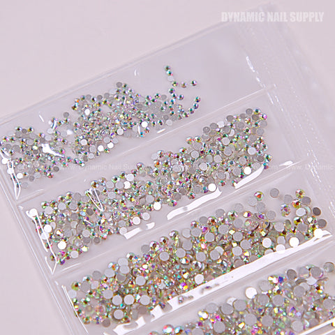 [Silver] Rhinestone set Flat Silver Back 6 Round Shapes and Mixed-Sizes