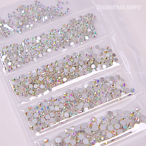 [Silver] Rhinestone set Flat Silver Back 6 Round Shapes and Mixed-Sizes