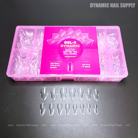 Natural Stiletto (Short) Full Cover Soft-Gel Nail Tips (Pink Box)