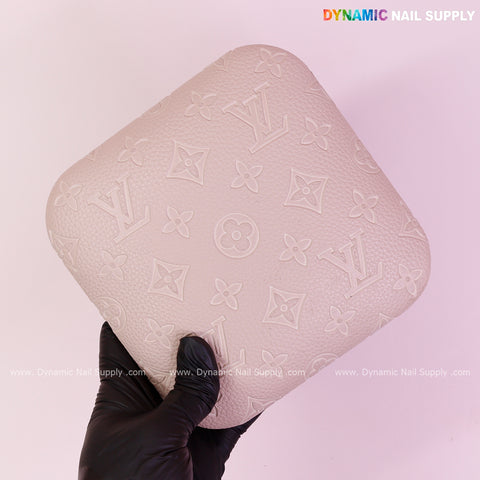 (Beige LV Engrave) Leather Elbow-rest Pad Arm Rest Support for Manicure Nail Desk