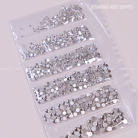 [Silver] Rhinestone set Flat Silver Back 6 Round Shapes and Mixed-Sizes
