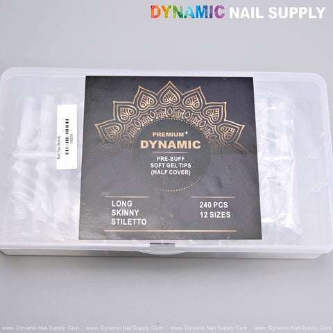 Long Skinny Stiletto - Prebuff Soft Gel Tips Half Cover - 240pcs