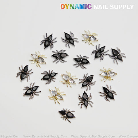 18 pcs Black and Gold Silver Rhinestone Spider Nail Charm - Nail Art Design Halloween Seasonal Charm