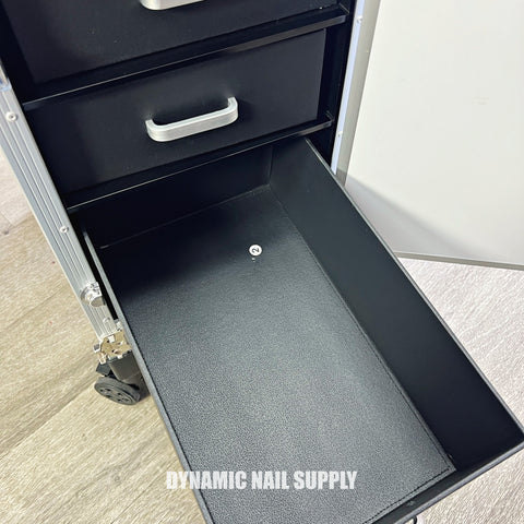 (White) Portable & Foldable Rolling Manicure Nail Table - Travel Makeup Desk & Train Case