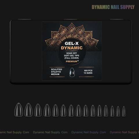 Sculpted Stiletto (Medium) Full Cover Soft-Gel Nail Tips (Black Box)