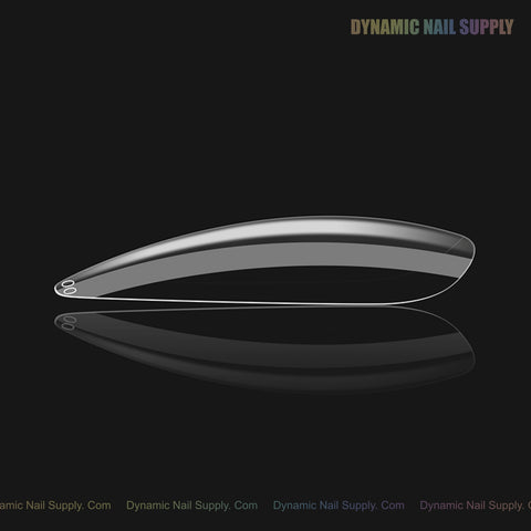 Natural Stiletto (Medium) Full Cover Soft-Gel Nail Tips in a pink box, featuring the iridescent Dynamic Nail Supply logo.